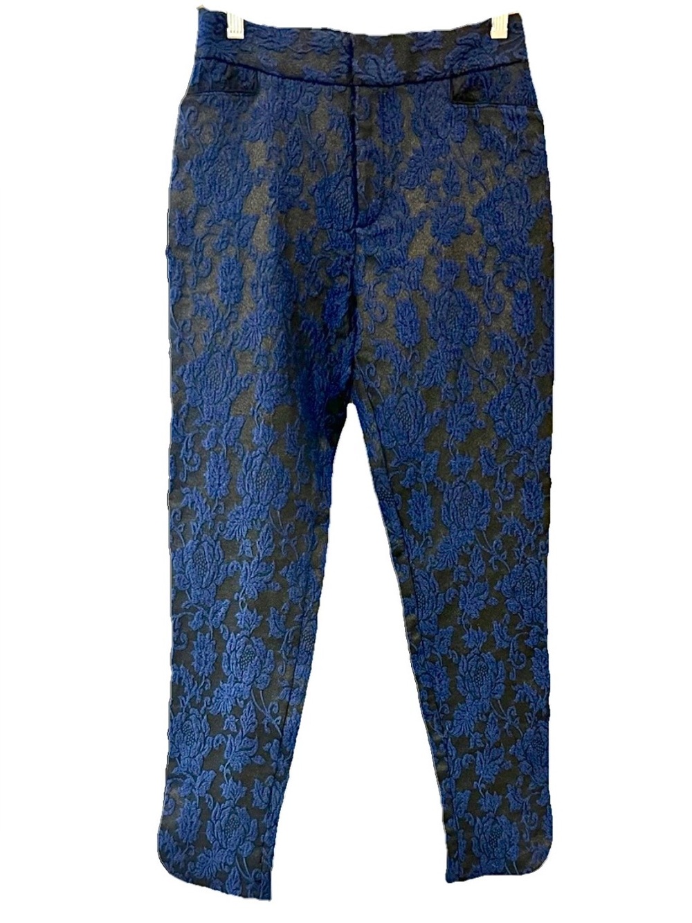 Soft Surroundings Navy Floral Jacquard Brocade Ankle Pants Size 6